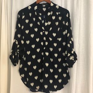 Stitch Fix Tunic Navy and Ivory Heart Pattern